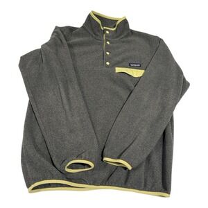 Patagonia Synchilla Sweater Gray Yellow Trim Snap-T Fleece Pullover Size Large